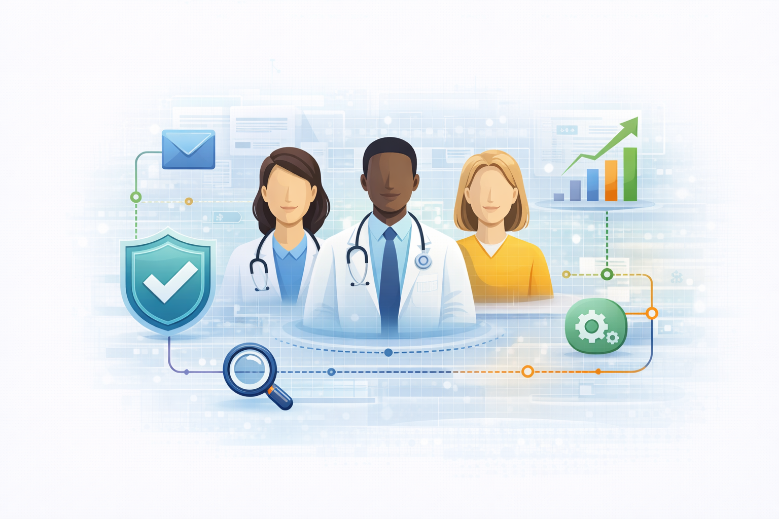 Ilustração abstrata institucional de apoio à segmentação por público no site da Health Angels Holding.